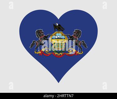 Pennsylvania USA bandiera del cuore. PA US Love Shape state Flag. Keystone state Stati Uniti d'America icona banner segno simbolo clipart. Vettore EPS Illustrazione Vettoriale