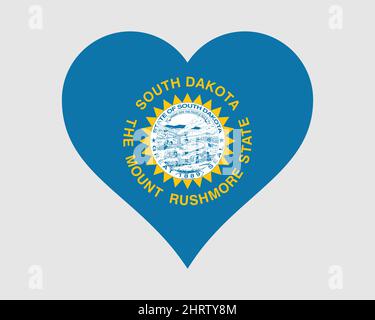 South Dakota, USA, bandiera del cuore. SD US Love Shape state Flag. Mount Rushmore state Stati Uniti d'America icona banner segno simbolo clipart. Vettore EPS il Illustrazione Vettoriale