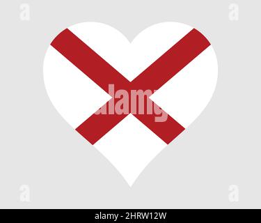 Alabama, USA, bandiera del cuore. AL US Love Shape state Flag. Alabama Stati Uniti d'America icona banner segno simbolo. Illustrazione del vettore EPS. Illustrazione Vettoriale