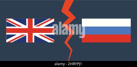 Bandiera russa contro bandiera del Regno Unito. Concetto di guerra Illustrazione Vettoriale