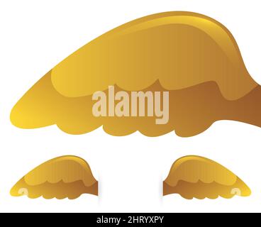 Design con ali d'oro con effetto gradiente, isolato su sfondo bianco. Illustrazione Vettoriale