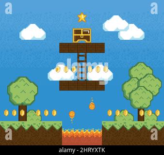 tesoro di pixelart videogame Illustrazione Vettoriale