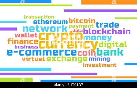 vettore di disegno del testo della parola chiave di criptovaluta. Illustrazione Vettoriale