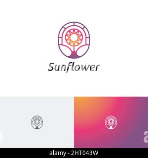 Finestra Sunflower Sun Flower Floral Florist Logo Template Illustrazione Vettoriale