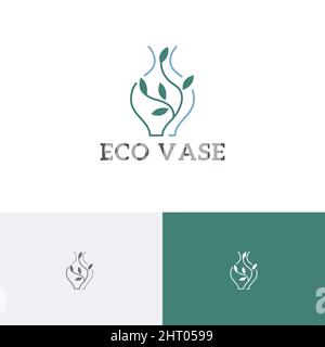 Verde Eco vaso vaso pianta fiore astratto logo Illustrazione Vettoriale