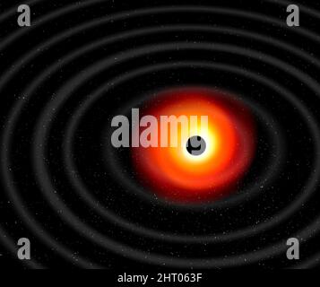 Onde gravitazionali da un buco nero, illustrazione Foto Stock