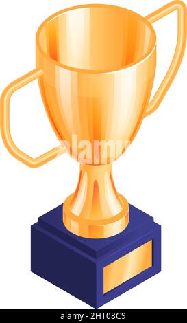 Diploma di laurea isometrica composizione accademica con immagine isolata di coppa di trofeo d'oro su piedistallo con segnaletica illustrazione vettoriale Illustrazione Vettoriale