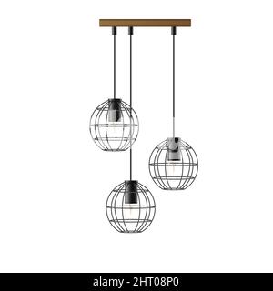 Icona realistica con lampadario in metallo sospeso in stile loft con tre lampadine illustrazione vettoriale Illustrazione Vettoriale