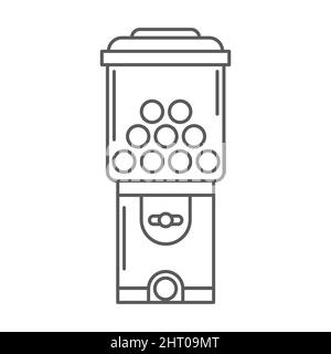 Icona linea macchina Gumball. Distributore automatico retrò per caramelle e bubblegumi. Illustrazione del vettore di slot dei dolci isolato su sfondo bianco Illustrazione Vettoriale