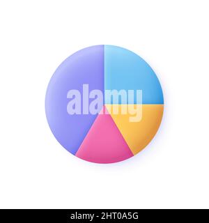 Diagramma circolare, grafico a torta a quattro parti. Business, report finanziario, presentazione, statistiche, analisi dei dati, ottimizzazione. 3d icona vettore. Cartoon mini Illustrazione Vettoriale