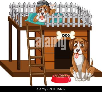 Due cani seduti accanto al doghouse illustrazione Illustrazione Vettoriale