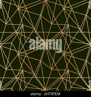 triangoli mosaico di sottili linee dorate su sfondo scuro di lusso motivo senza cuciture per avvolgere tessuto di carta. Illustrazione Vettoriale