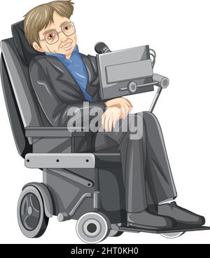 Personaggio di Stephen Hawking su sfondo bianco Illustrazione Vettoriale