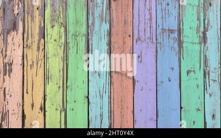 Vecchie tavole di legno colorate o pareti di legno Foto Stock