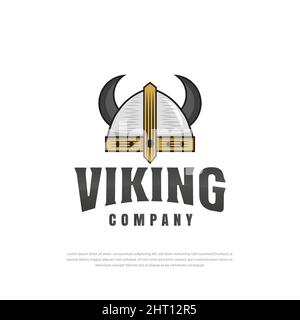 Design del logo del casco Viking Armor, simbolo, modello, design sportivo vettoriale vintage Illustrazione Vettoriale