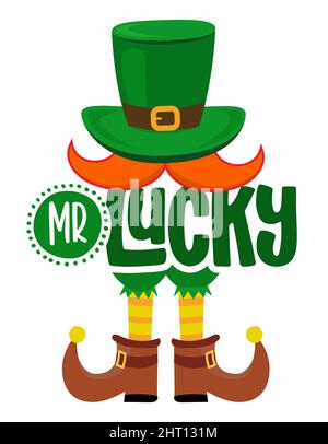 Mister Lucky - divertente St Patrick's Day design per poster, volantini, t-shirt, carte, inviti, adesivi, striscioni, regalo. Shenanigans leprechaun irlandesi Illustrazione Vettoriale