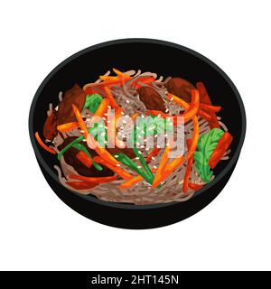 Japchae cucina coreana piatti culinari madeof di vetro noodle mescolare fritto con verdure e manzo tradizionale ciotola di asian Illustrazione Vettoriale