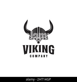 Design del logo del casco Viking Armor, simbolo, modello, design sportivo vettoriale vintage Illustrazione Vettoriale