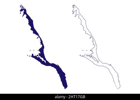 Isola lunga (Commonwealth delle Bahamas, Cenrtal America, isole caraibiche) illustrazione vettoriale, schizza schizzo lungo mappa Illustrazione Vettoriale