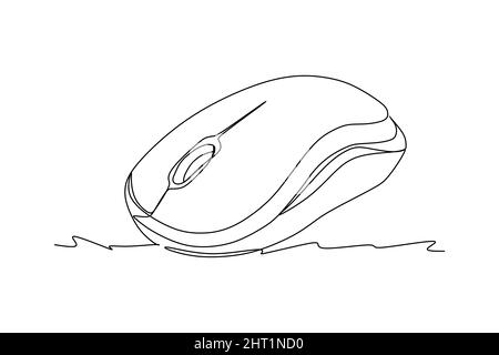 disegno di una linea di un oggetto vettore isolato - mouse per computer senza fili. disegno di una linea di un oggetto vettore isolato - mouse per computer con cavo Illustrazione Vettoriale