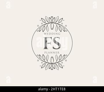 FS sigla lettera Wedding monogramma collezione loghi, disegnati a mano moderni minimalistici e modelli floreali per biglietti d'invito, Salva la data, elegante Illustrazione Vettoriale