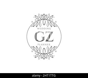 GZ iniziali lettera matrimonio monogramma collezione loghi, modelli moderni minimalistici e floreali disegnati a mano per carte di invito, Salva la data, elegante Illustrazione Vettoriale