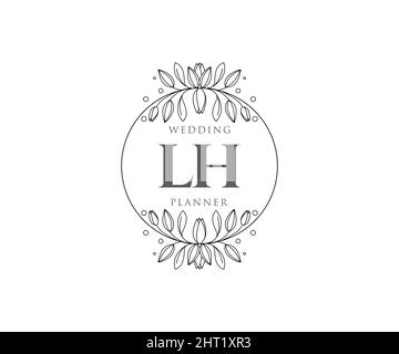 LH iniziali lettera matrimonio monogramma collezione loghi, disegnati a mano moderni minimalistici e modelli floreali per carte di invito, Salva la data, elegante Illustrazione Vettoriale