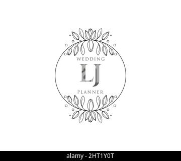 LJ iniziali lettera matrimonio monogramma collezione loghi, disegnati a mano moderno minimalista e modelli floreali per carte di invito, Salva la data, elegante Illustrazione Vettoriale