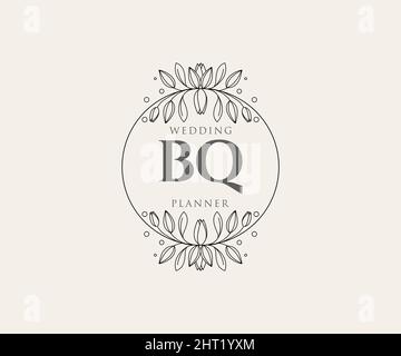 BQ iniziali lettera matrimonio monogramma collezione loghi, modelli moderni minimalisti e floreali disegnati a mano per carte di invito, Salva la data, elegante Illustrazione Vettoriale