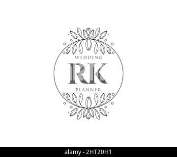 RK iniziali lettera Wedding monogramma collezione loghi, disegnati a mano moderno minimalista e modelli floreali per carte di invito, Salva la data, elegante Illustrazione Vettoriale