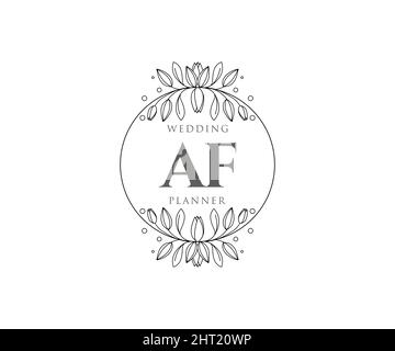 AF iniziali lettera Wedding monogramma collezione loghi, disegnati a mano moderni minimalistici e modelli floreali per carte di invito, Salva la data, elegante Illustrazione Vettoriale