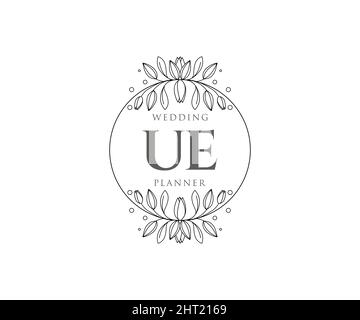 UE iniziali lettera Wedding monogramma collezione di loghi, disegnata a mano moderna minimalistica e modelli floreali per le carte di invito, Salva la data, elegante Illustrazione Vettoriale