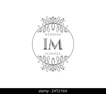 IM iniziali lettera matrimonio monogramma collezione loghi, disegnati a mano moderni minimalistici e modelli floreali per carte di invito, Salva la data, elegante Illustrazione Vettoriale