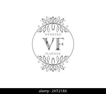 VF iniziali lettera matrimonio monogramma collezione loghi, disegnati a mano moderno minimalista e modelli floreali per carte di invito, Salva la data, elegante Illustrazione Vettoriale