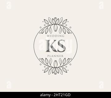 KS iniziali lettera matrimonio monogramma collezione loghi, disegnati a mano moderni minimalistici e modelli floreali per carte di invito, Salva la data, elegante Illustrazione Vettoriale