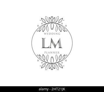 LM iniziali lettera matrimonio monogramma collezione loghi, a mano disegnata moderna minimalista e modelli floreali per le carte di invito, Salva la data, elegante Illustrazione Vettoriale