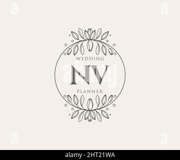 NV iniziali lettera matrimonio monogramma collezione loghi, disegnati a mano moderno minimalista e modelli floreali per carte di invito, Salva la data, elegante Illustrazione Vettoriale