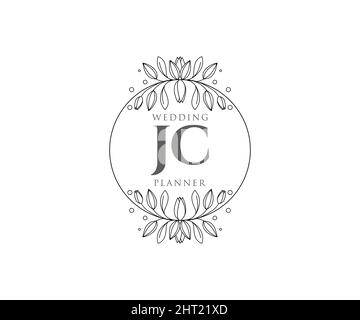 JC iniziali lettera Wedding monogramma collezione loghi, a mano disegnata moderna minimalista e modelli floreali per carte di invito, Salva la data, elegante Illustrazione Vettoriale