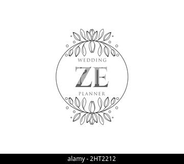 ZE iniziali lettera matrimonio monogramma collezione loghi, disegnati a mano moderno minimalista e modelli floreali per carte di invito, Salva la data, elegante Illustrazione Vettoriale