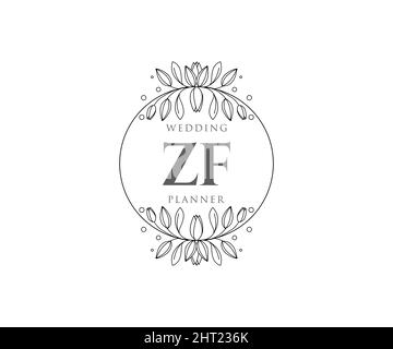 ZF iniziali lettera Wedding monogramma collezione loghi, modelli moderni minimalisti e floreali disegnati a mano per carte di invito, Salva la data, elegante Illustrazione Vettoriale