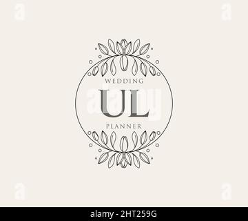 UL iniziali lettera Wedding monogramma collezione loghi, disegnati a mano moderni minimalistici e modelli floreali per carte di invito, Salva la data, elegante Illustrazione Vettoriale