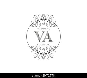 Va sigle lettera Wedding monogramma collezione loghi, disegnati a mano moderni minimalistici e modelli floreali per carte di invito, Salva la data, elegante Illustrazione Vettoriale