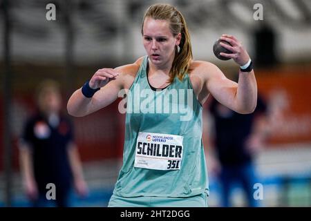 APELDOORN, PAESI BASSI - FEBBRAIO 26: Jessica Schilder in competizione durante la NK Atletiek a Omnisport il 26 Febbraio 2022 ad Apeldoorn, Paesi Bassi. (Foto di Andre Weening/Orange Pictures) Foto Stock