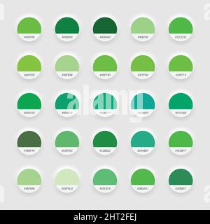 Sfumature della tavolozza dei colori di campitura verde. Design in stile neomorfismo Illustrazione Vettoriale