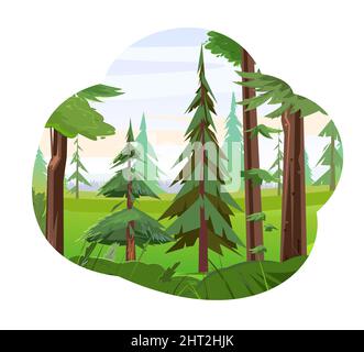 Pino. Piccolo paesaggio naturale. Illustrazione in stile cartoon design piatto isolato su sfondo bianco. Vettore. Illustrazione Vettoriale