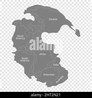 Mappa di Pangea o Pangea con confini di continenti Illustrazione Vettoriale