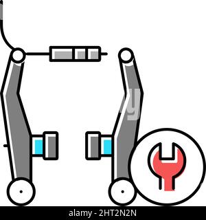 icona a colori per la pulizia e la regolazione delle pastiglie dei freni per biciclette Illustrazione Vettoriale