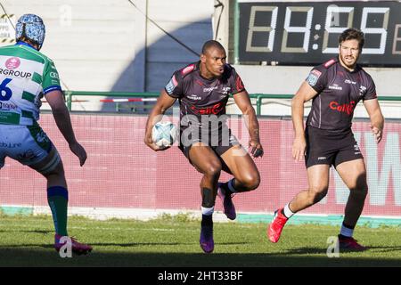 Treviso, Italia. 26th Feb, 2022. Makazole mappimi durante Benetton Rugby vs Cell C Sharks, United Rugby Championship match a Treviso, Italia, febbraio 26 2022 Credit: Independent Photo Agency/Alamy Live News Foto Stock