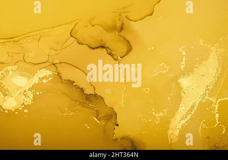Gold Fluid Art. Abstract Liquid background. Foto Stock