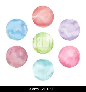 set di acquerelli rotondi con macchie e gocciolamenti, elemento dipinto a mano per le storie dei social media. Illustrazione Vettoriale